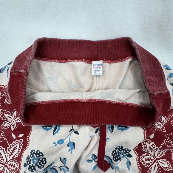 Vtg Lucky Brand Womens Floral Sweatpants LRG Wide Leg Pants Burgundy Cream Y2K - Picture 3 of 10